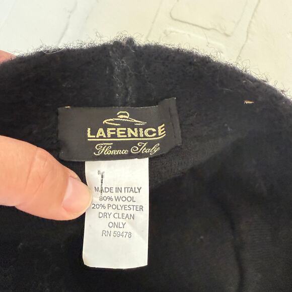 Lafenice Vintage Handmade Felted Wool Hat Black Floral Made in Italy OS - Picture 2 of 7